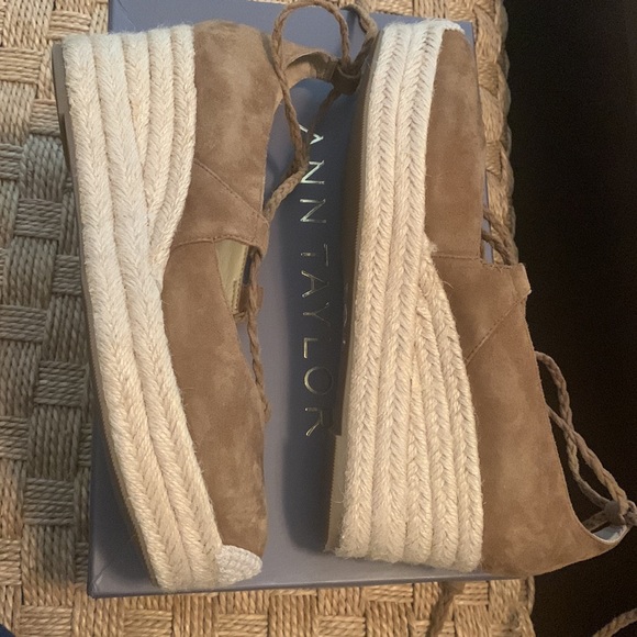 Ann Taylor Elsa Suede Espadrille Wedge—Toasted Almond ankle wrap sandal - Picture 3 of 9